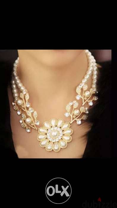 Pearl chain rhinestone Crystal flower necklace artificial 0