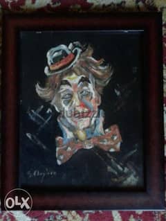 sad clown painting + wooden frame 30*40