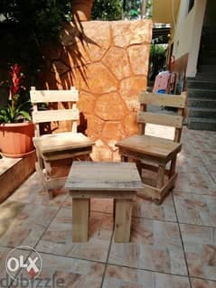 طبلية خشب كرسي عدد٢ مع طاولة wood Pallet 2 chairs and coffe table