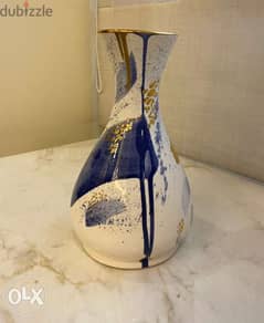 Beautiful handmade white, blue and gold vase