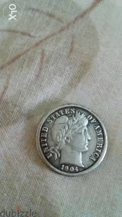 USA Barber Dime Silver Coin year 1904