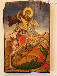 rare antique greeck 19th century icon St Georges