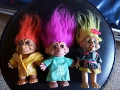 3 TROLLS SET colored still good RUSS BERRY rare vintage toys, All=36$