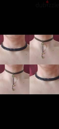necklace choker black 2=10$ sequined or green army