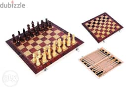Brand New Wooden 3 in 1 Chess/ Checkers/ Backgammon Table