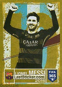 LIONEL MESSI Barcelona Golden Foil Sticker 2016 Fifa 365 Panini #3