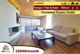 Faraya/Tilal Al Asal 100m2 + 80m2 Terrace | Duplex Chalet | Furnished
