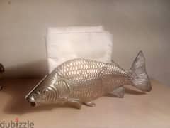 vintage decorative fish white copper table cards / napkin holders 23cm