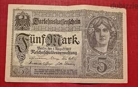1917 Germany 5 Mark banknote