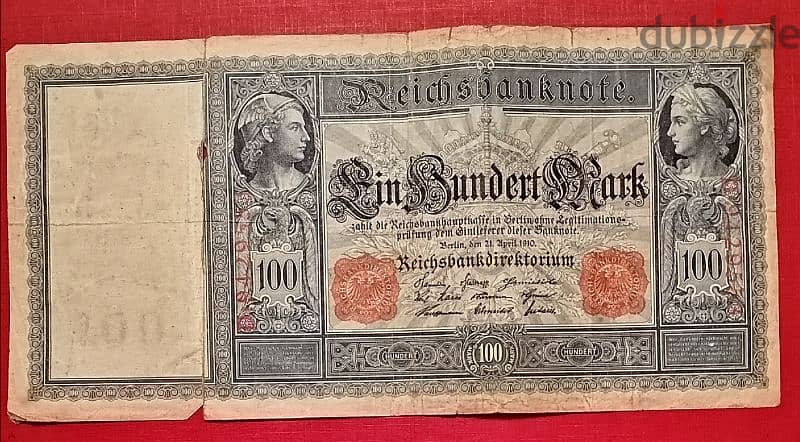 1910 Germany 100 Mark low grade banknote 0