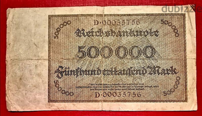 1923 Germany 500 000 Mark Weimar Gov 0