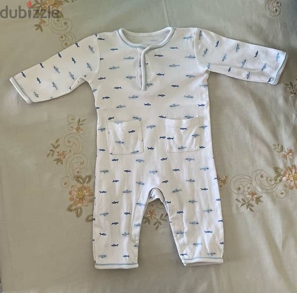 White Cotton Baby Overall with Cute Shark Design 0
