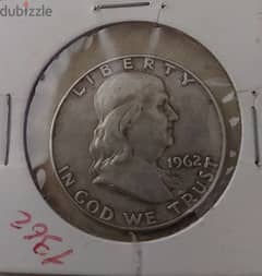 USA Silver Half Dollar Memorial for President Franklin year 1962