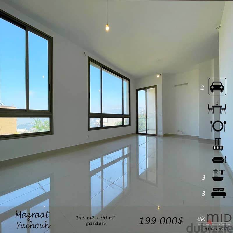 Mazraat Yashouh | Brand New 3 Bedrooms Apart with a Garden | Balcony 0